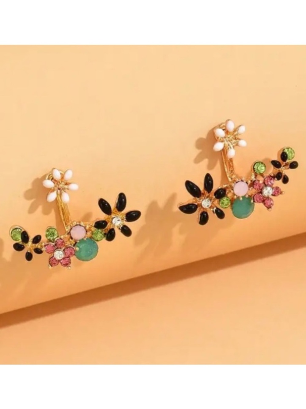 Multicolor Flower Crystals Cuff Stud Earrings